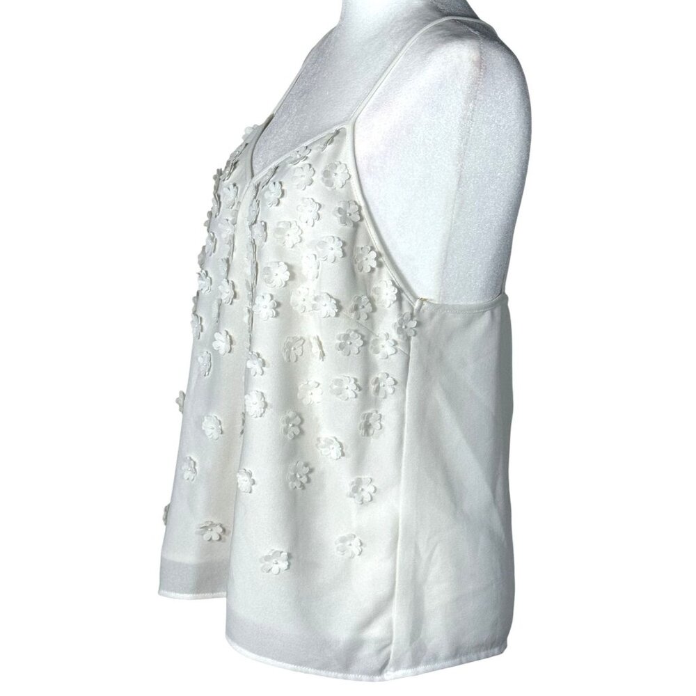 Mustard Seed Womens Top Size L White Floral Textured Flowy Back Strap Detail - Picture 2 of 5